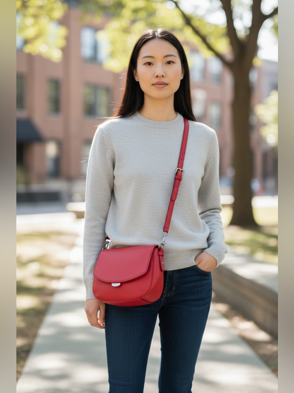 Kate Spade Geranium Red Pink Crossbody Saddle Bag with Adjustable Strap